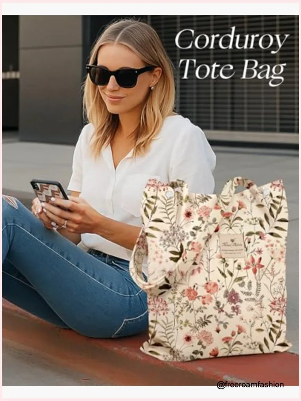 Corduroy Tote Bag with Buckle - Large Capacity Reusable Shoulder Bag for Work